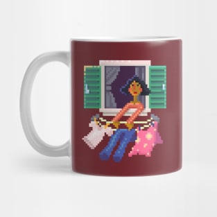 Woman In The Window Pixel Art Mug